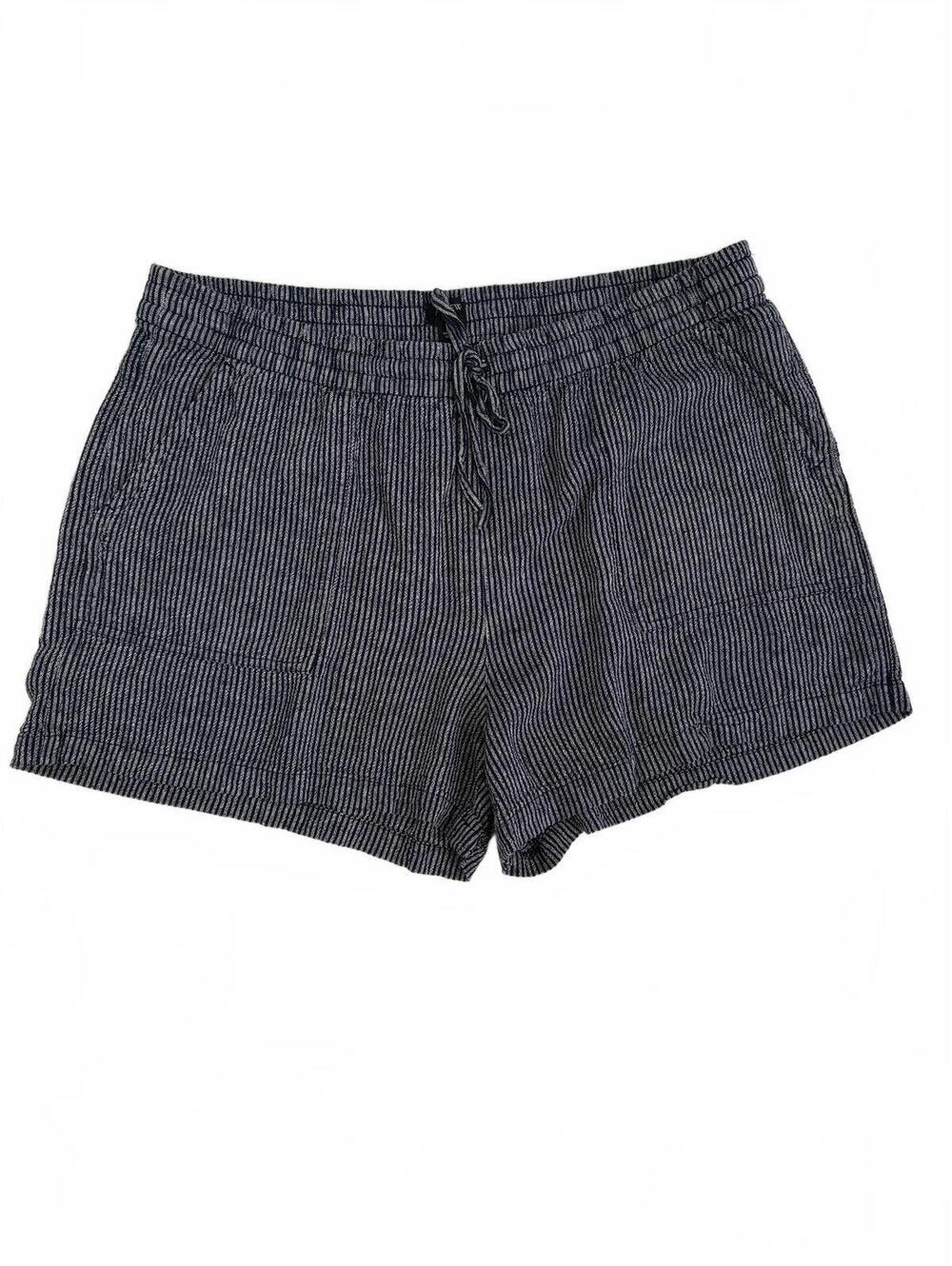 J.Crew | Women’s Linen Blend Navy Blue White Stripe Shorts Elastic Waist Size L